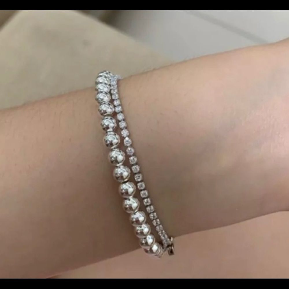 + 925 Silver 4mm Beads Chain Round Bangle Bracelet